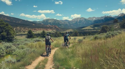 Fototapeta premium Bicycle hiking travel in the mountains illustration generated by ai
