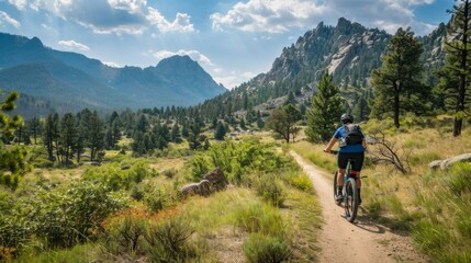 Bicycle hiking travel in the mountains illustration generated by ai