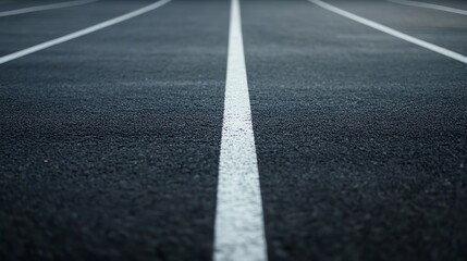 A close-up view of a running track with white lines.