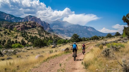 Bicycle hiking travel in the mountains illustration generated by ai