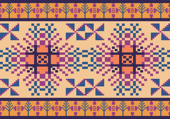 Seamless pixel pattern design for fabric geometric  art wallpaper background geometric ethnic certain carpet floor wrapping scrapbook 