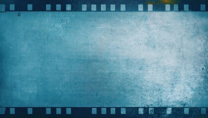 Vintage Filmstrip Frame on Textured Blue Canvas Background with Subtle Orange Scratch Details for Retro Photography Design, Nostalgia Themes, or Creative Media Art Projects