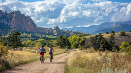 Obraz premium Bicycle hiking travel in the mountains illustration generated by ai