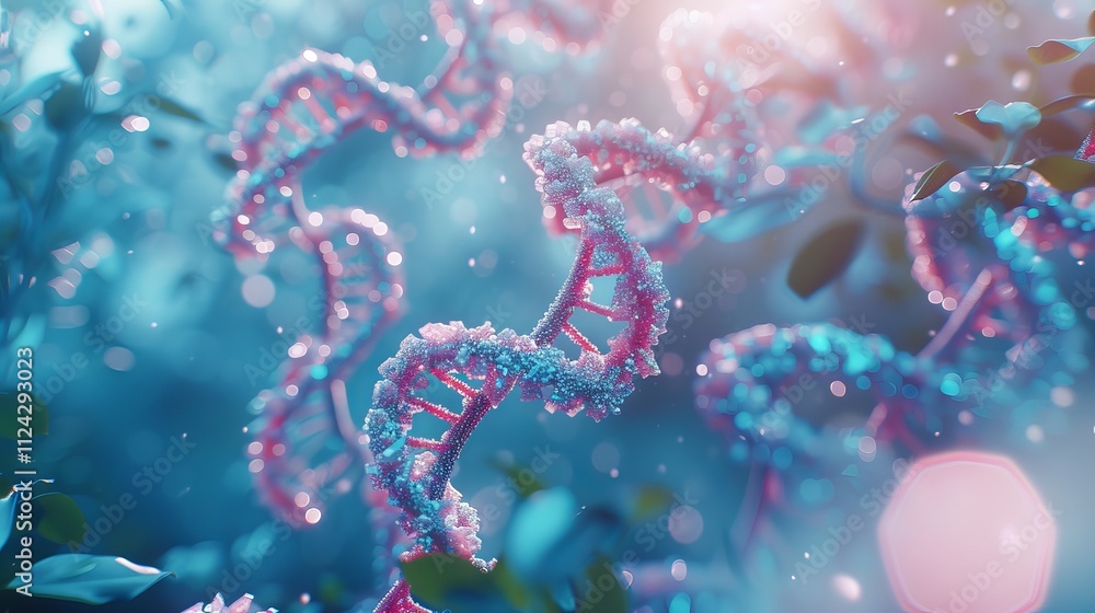 Poster 3d rendering of a detailed dna double helix structure representing biotechnology, genetics, and medi