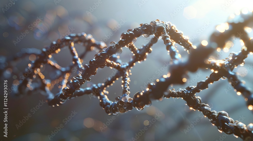 Poster 3d rendering of a detailed dna double helix structure representing biotechnology, genetics, and medi