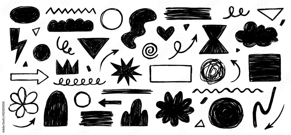 Poster pencil crayon brush line stroke. brush crayon pencil chalk texture effect doodle shape. vector hand 