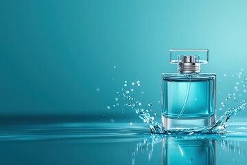 A luxury perfume product mockup elegantly displayed on a vibrant blue background.
