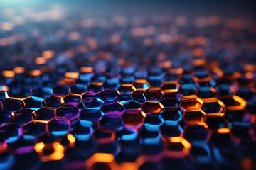 Superb Dark blue and purple neon abstract hexagon molecules tech background