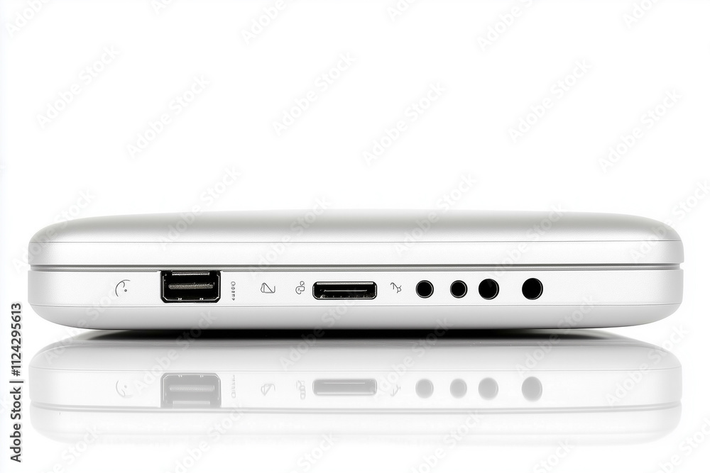 Poster modern slim laptop design showcase: profile view of a sleek and stylish computer ideal for tech enth