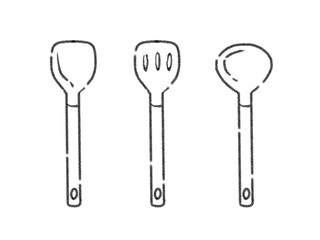 線画】キッチンツール＿ターナー、ヘラ、お玉