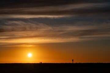 Silhouette of person on hill at sunrise