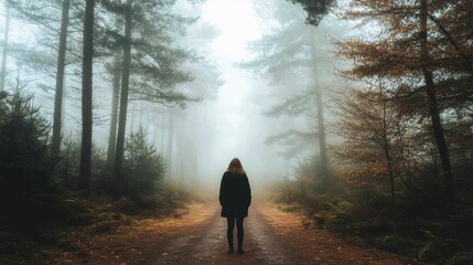 Solitary Walk Through the Misty Forest