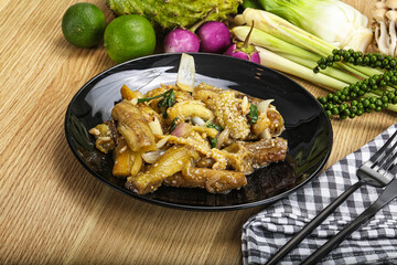 Roasted Thai eggplant with onion