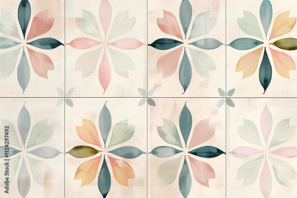 Poster minimalistic tile featuring simple, repetitive patterns in soft, muted colors.