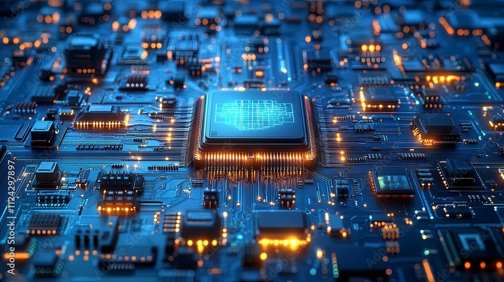 Poster illuminated circuit board displays central processing unit