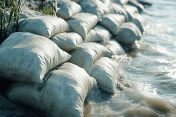 Fototapeta premium Water defense using sandbags during floods