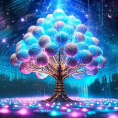 파스텔 색상의 솜사탕으로 만든 거대한 나무 장식 데코레이션, 다채로운 배경, 포스터, 배너에 사용할 수 있는 공간