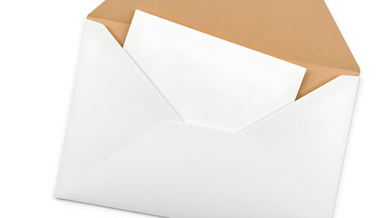 An open envelope with a folded letter partially visible, isolated on white