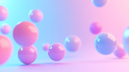 Abstract background of colorful spheres on a pink and blue gradient background.