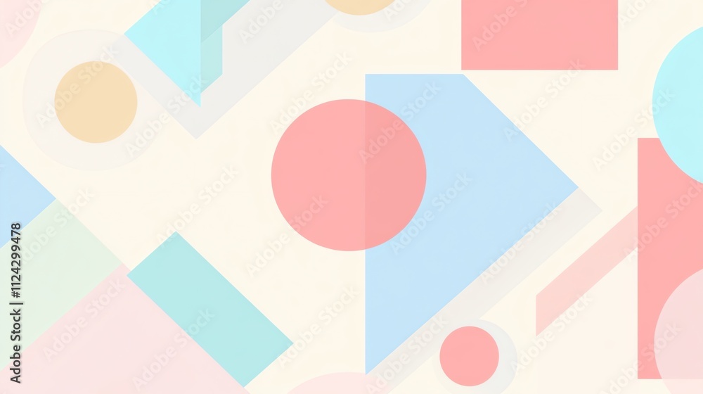 Poster a pastel geometric pattern of overlapping circles and squares.