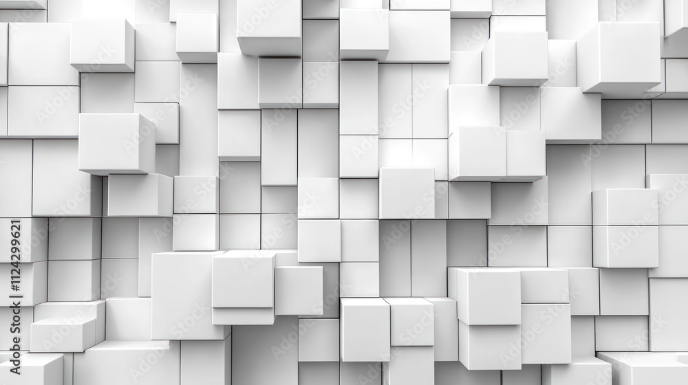 Poster abstract arrangement of white cubes creating a textured surface.