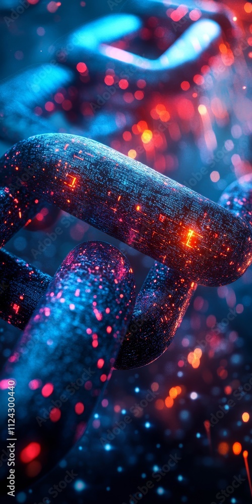 Poster futuristic neon blockchain innovation in digital finance and decentralization
