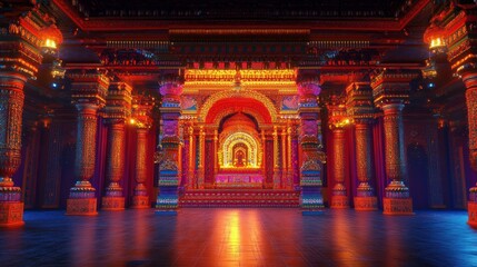 Ornate palace interior at night.