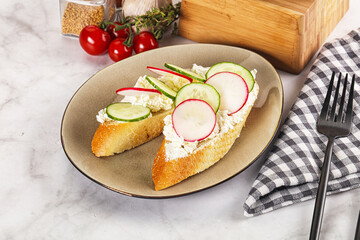Bruschetta with soft cheese and radishes