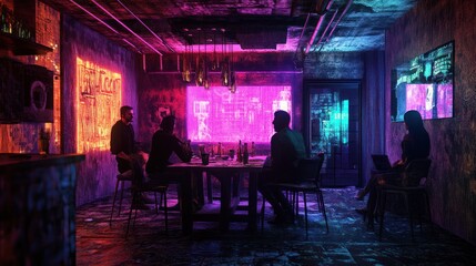 Cyberpunk clandestine meeting.