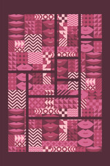 Valentines Day vector illustration with pink lips and bauhaus abstract geometric shapes background. Modern design pattern template for card, poster print, invitation, web banner, flyer