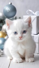 cute white baby cat art for new year celebrations
