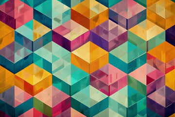 Retro-style geometric pattern wallpaper with vibrant cubes and bold color combinations.
