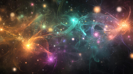 Fototapeta premium Vibrant Magic Particles with Glowing Orbs and Trails on Dark Background