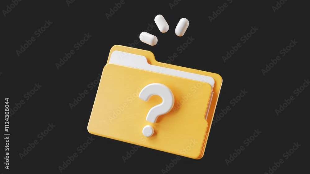 Leinwandbilder A yellow folder with a question mark and three white pills, symbolizing unknown or missing files.
