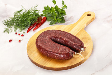 Delicious dry cured beef basturma on table, closeup