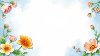 Beautiful watercolor paper stationary with a delicate floral border and ample blank space for text placement, texture, stationary, template