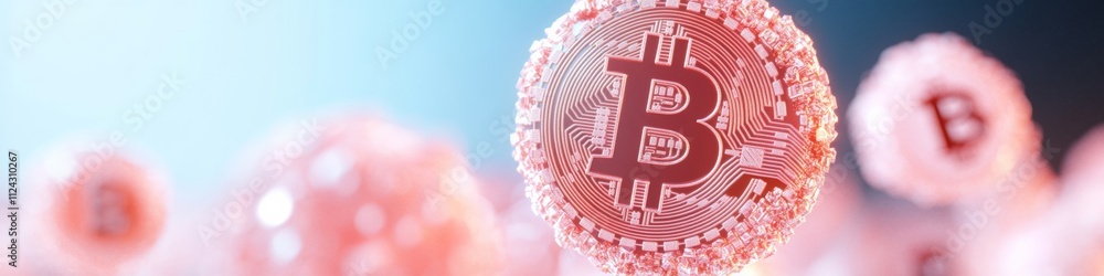 Poster neon bitcoin symbol in abstract digital world