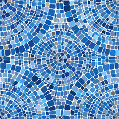 Seamless pattern blue Circular Mosaic. Decorative Antique Stone Ornament.