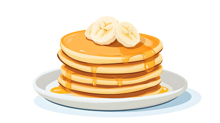 Delicious stack of banana pancakes drizzled with syrup on plate