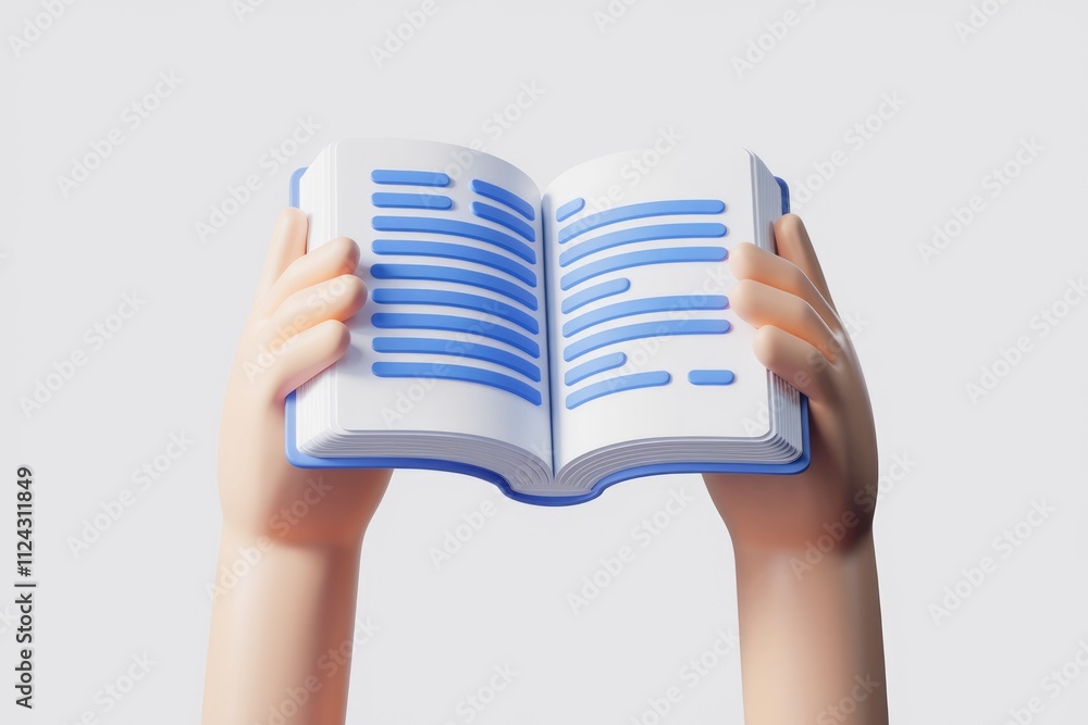Leinwandbilder 3d rendered image of hands holding an open book, showcasing simple text design.