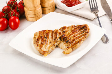 Grilled pork steak with sauce