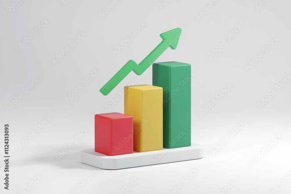 Poster An upward trending bar graph showcases positive growth and progress with colorful blocks.