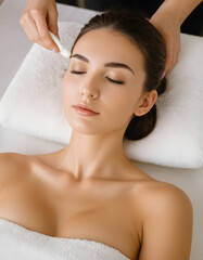 Beautiful young woman receiving facial treatment in a spa setting with relaxation mood
