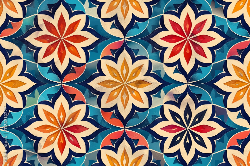 Aufkleber geometric tile featuring intricate patterns with bold colors.