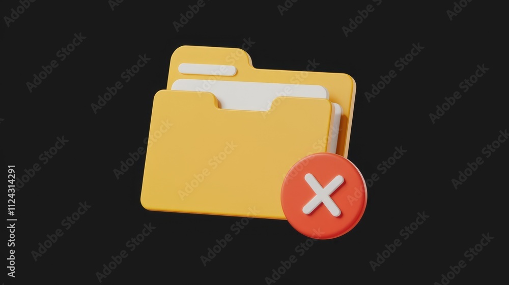 Poster 3D render of a yellow folder icon with a red cross, signifying deletion or removal.