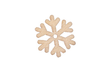 World Snow Day. Flake Appreciation Day. Illustration of a wooden snowflake with texture. Decorative snowflake isolated on white background. Snowflake, winter element for the design of holiday cards.