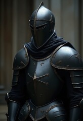 Ancient Creepy Looking Suit Of Black Knight Armor With Shadows Leaking from it