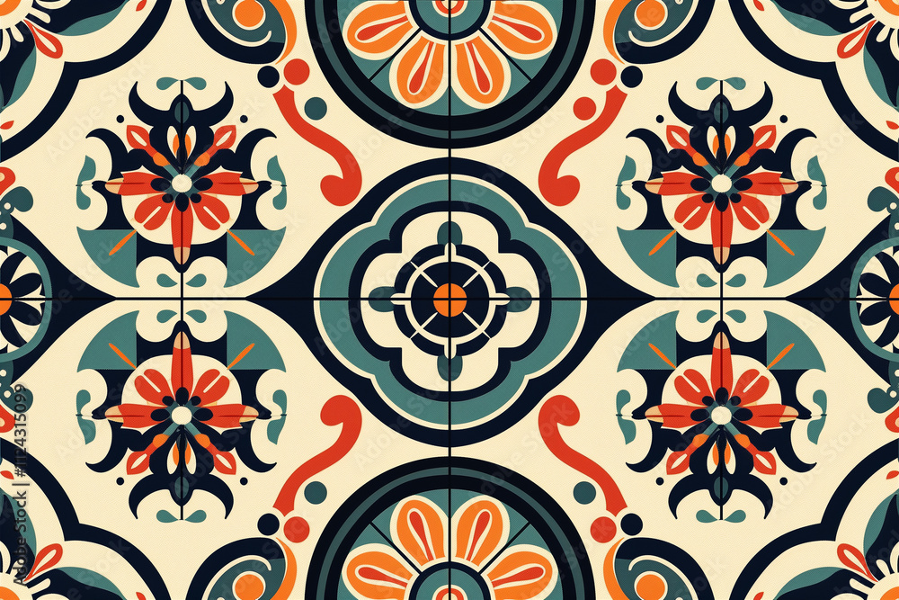 Aufkleber geometric tile featuring intricate patterns with bold colors.