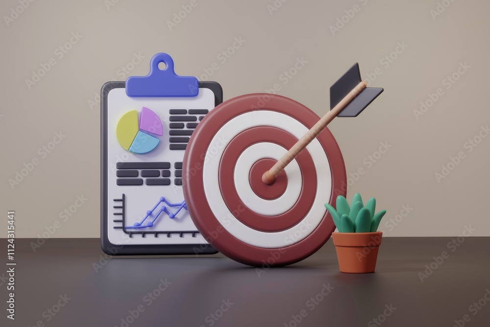 Poster Data-driven achievement: An arrow hits the bullseye on a target, symbolizing successful goal attainment with the support of data analysis.