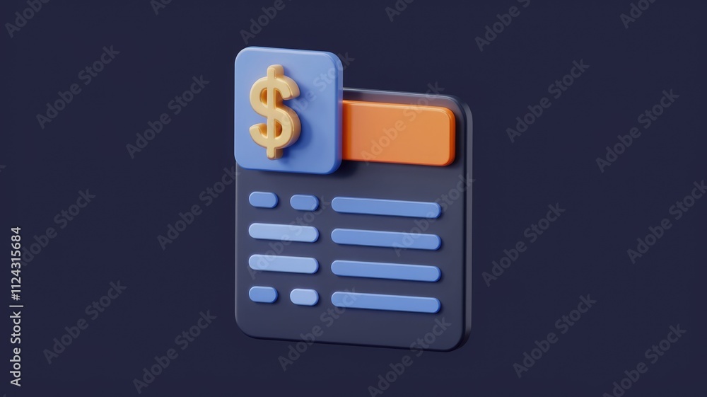 Poster 3d rendering of a financial statement or invoice with a dollar sign, showing online payment, budget,
